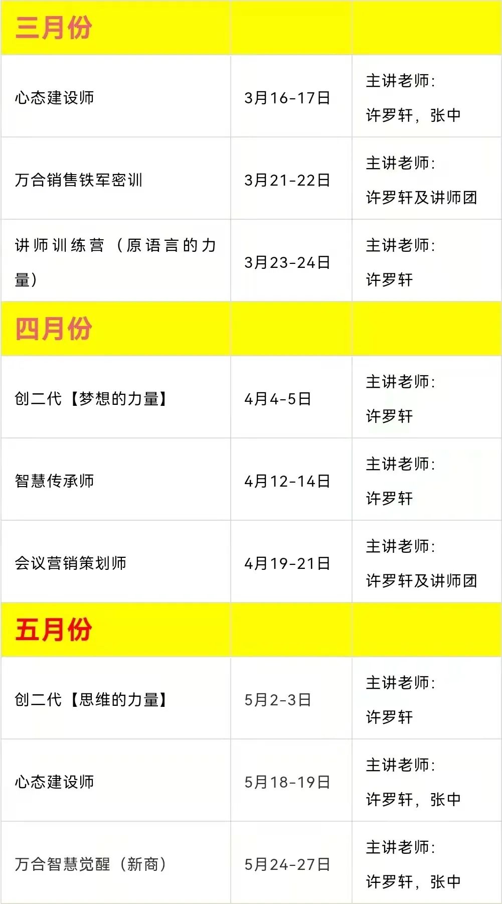 万合恒业3-5月会议时间表 万合恒业3-5月会议时间表